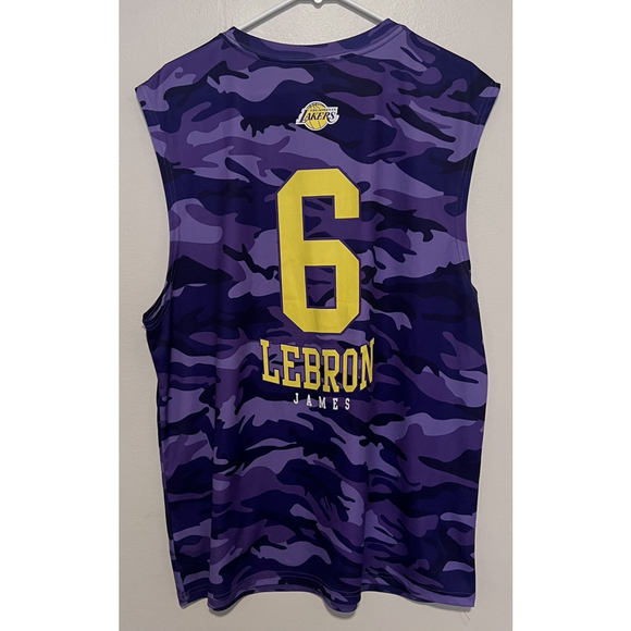 NBA LA Lakers Jersey Shirt Mens XL Purple Camo LeBron James Basketball Tank Top - Picture 2 of 5